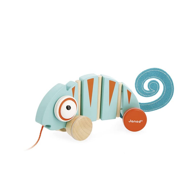Janod - Tropik Pull-Along Chameleon - Wooden Early-Learning Toy - Silent Wheels - Educational Walking and Balancing Toy - Water-Based Paint - 1 Year + J08264, Green - Image 3